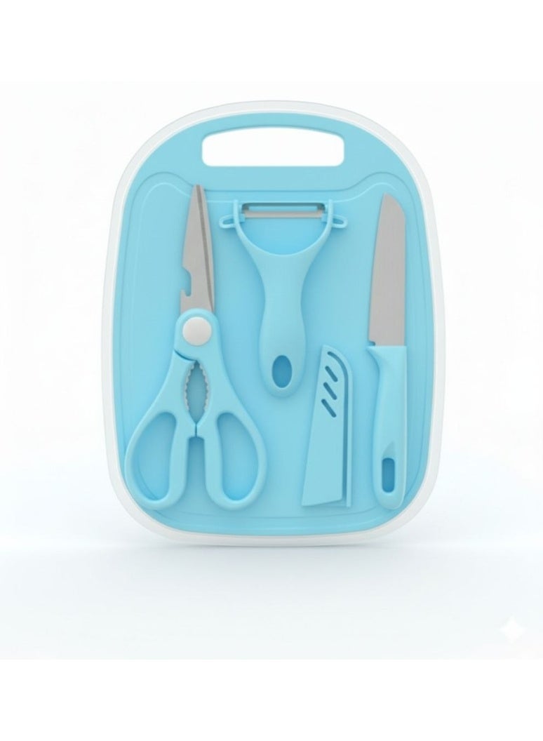 Chopping and slicing tool set with knife, scissors, and peeler. Lightweight and portable travel and camping essentials. Multifunctional kitchen tool set, slicing and peeling tool set with case, 4 pieces. - Image 1